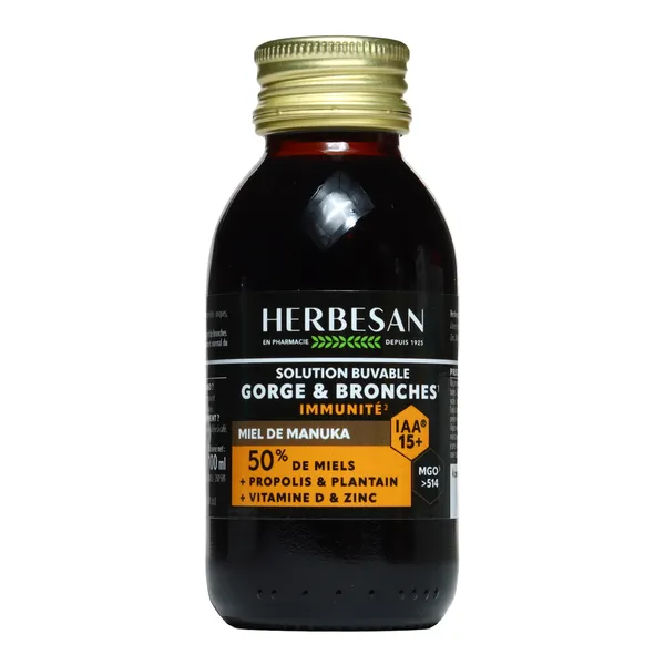 Herbesan sirop Gorge et bronches Miel de Manuka IAA 15+