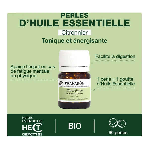 Pranarom Perles d'huile essentielle de Citronnier Bio capsules