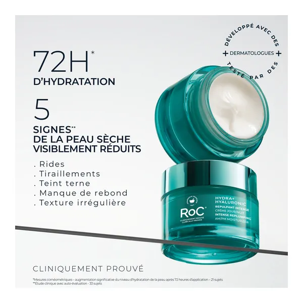 Roc Hydra+ Hyaluronic crème jour nuit Repulpant Intense