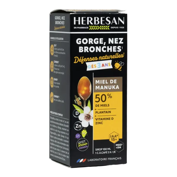 Herbesan Sirop gorge nez bronches Miel de Manuka IAA 15+