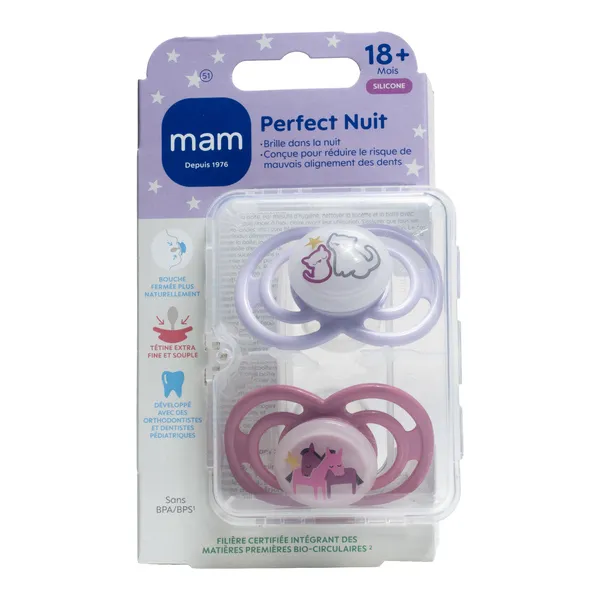 MAM Perfect Nuit Sucette symétrique silicone 18 mois et +
