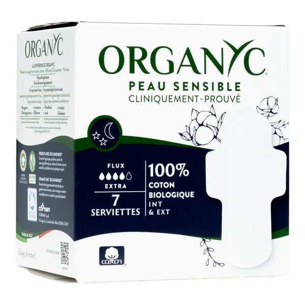 Organyc Coton bio serviettes hygiéniques Nuit flux extra
