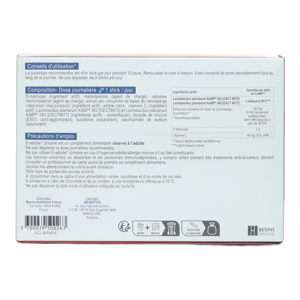Evabiote urinaire Formule flash sticks