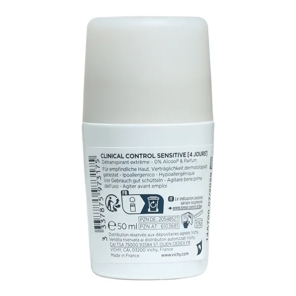 Vichy déodorant détranspirant Clinical Control Sensitive 4 jours bille