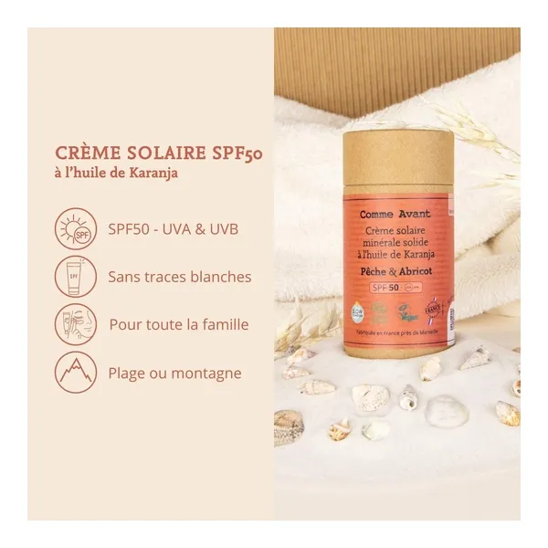 Comme Avant Crème solaire minérale solide bio SPF 50
