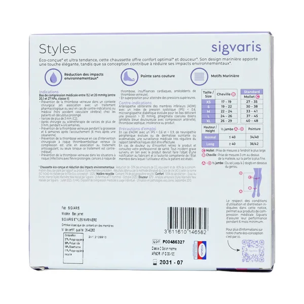 Sigvaris Styles Motifs Marinière Chaussettes de contention Femmes Classe 2