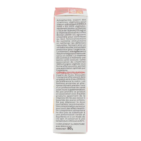 Arkopharma Acérola 1000 + Vit D3 comprimés effervescents