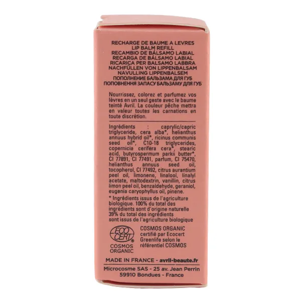 Avril Baume à lèvres teinté bio rechargeable