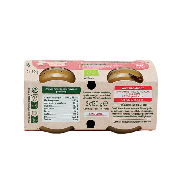 Babybio Petits Pots bébé Pomme Mirabelle Quetsche