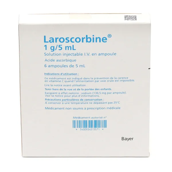 Laroscorbine 1 g/5 ml solution injectable IV ampoules