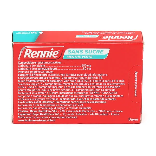 Pastille Rennie  sans sucre menthe verte
