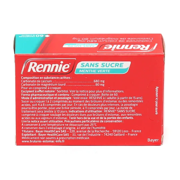 Pastille Rennie  sans sucre menthe verte