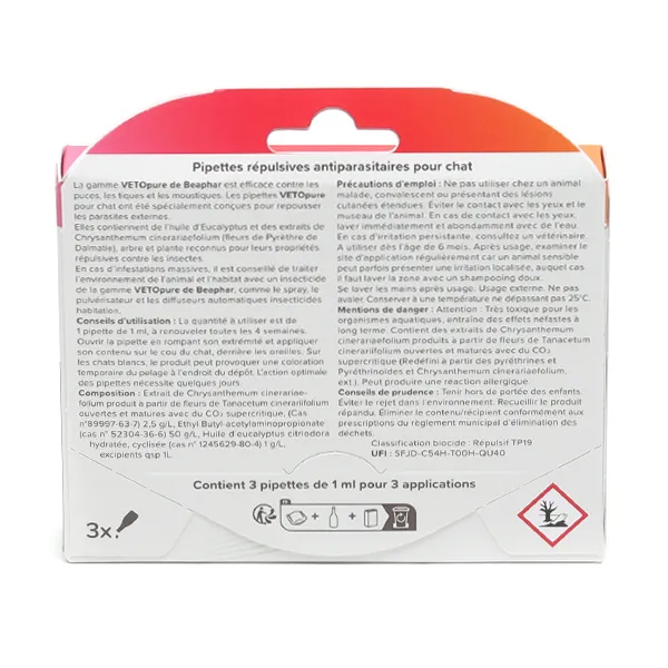 Vetopure Chat Pipettes antiparasitaires répulsives