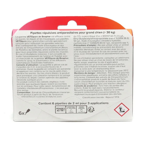 Vetopure Chien Pipettes antiparasitaires répulsives