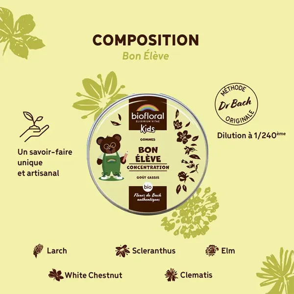 Biofloral Fleurs de Bach gummies enfant Bon élève bio