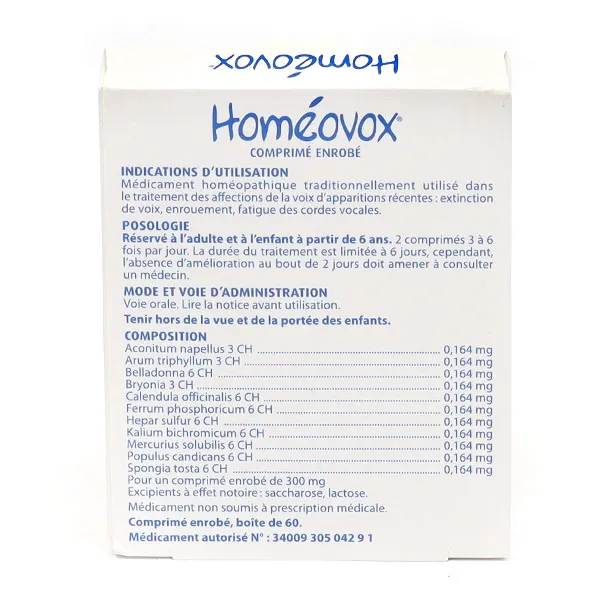 Homeovox Boiron comprimé Extinction de voix