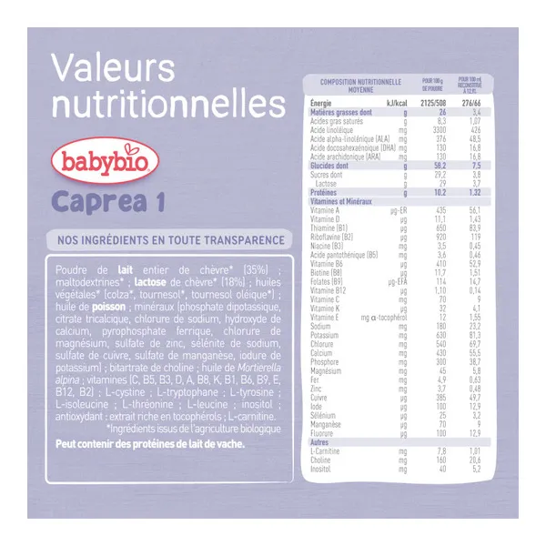 Babybio Caprea Lait de chèvre 1er âge bio