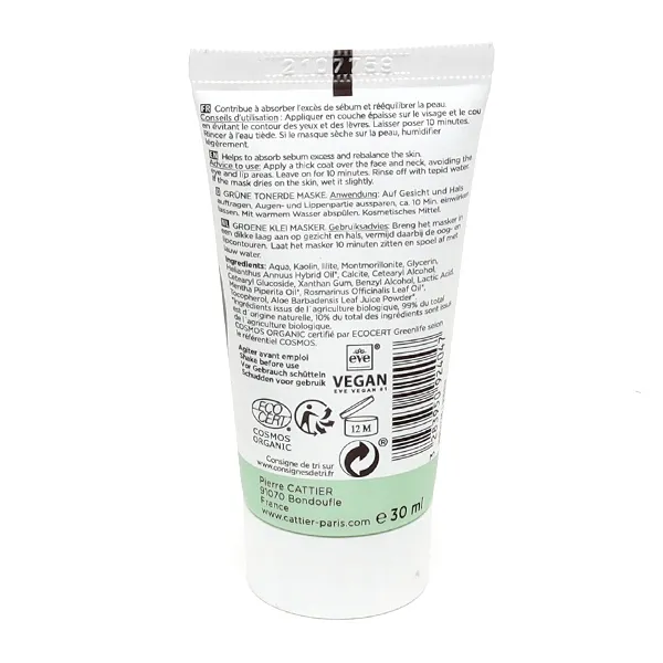 Cattier Masque argile verte Bio