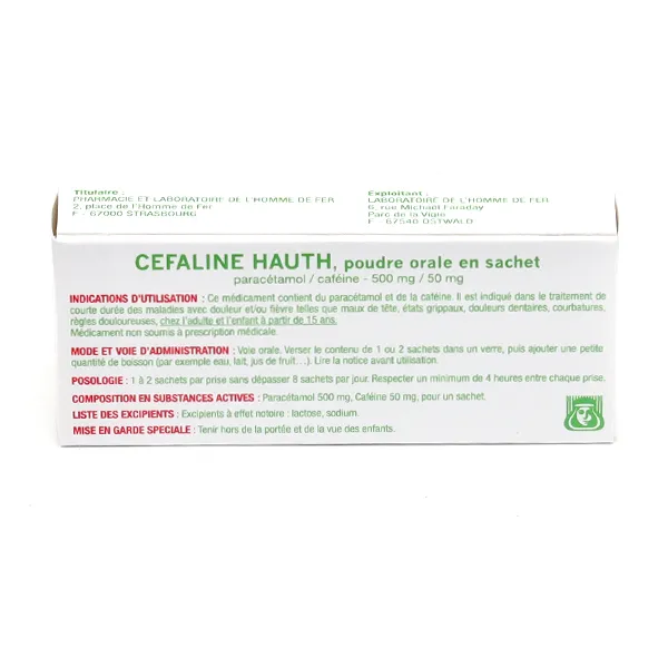 Cefaline Hauth paracétamol 500 mg/caféine 50 mg sachet