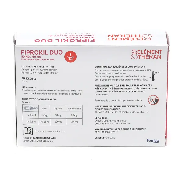 Fiprokil Duo Pipette anti puce Chat