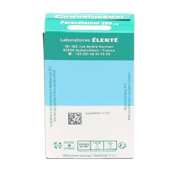 Coquelusédal Paracétamol 250 mg suppositoires