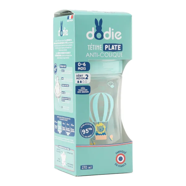 Dodie Biberon Tétine plate débit moyen 270 ml