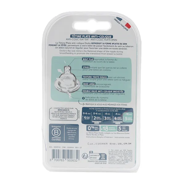 Dodie Tétine plate anti colique col large