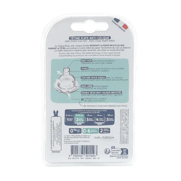 Dodie Tétine plate anti colique col large