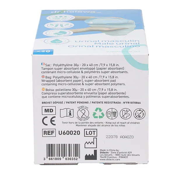 Urinal masculin jetable 20 unités