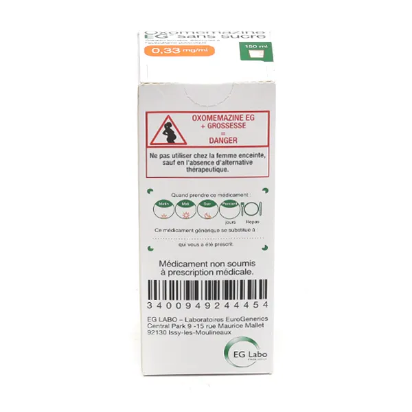 Oxomémazine EG sans sucre sirop antitussif
