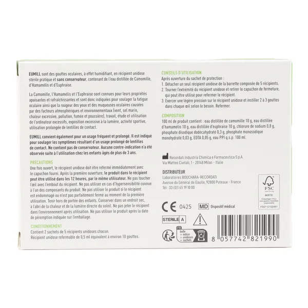 Eumill Yeux rouges et irrités gouttes oculaires unidoses
