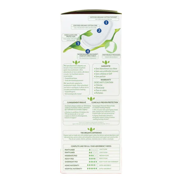Organyc serviettes Douceur maternité Coton bio Super absorbantes