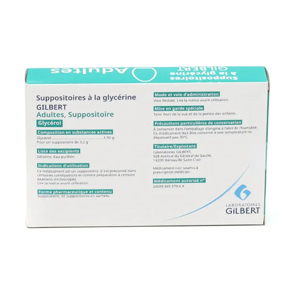 Suppositoire glycérine Adulte Gilbert