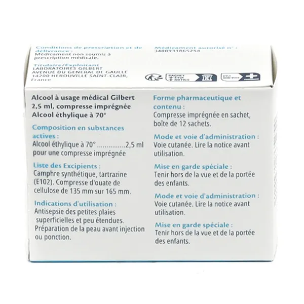 Gilbert compresse d'alcool