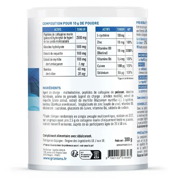 Granions Pro Keracys Collagène cheveux 4 en 1 poudre