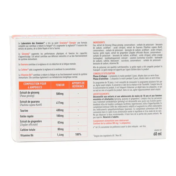 Granions Energie physique et mentale ampoules