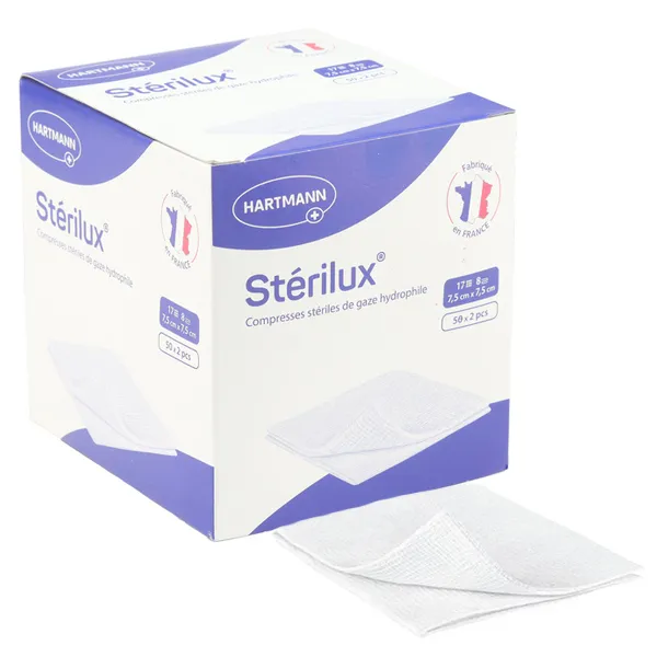 Stérilux compresse de gaze 7,5 cm x 7,5 cm