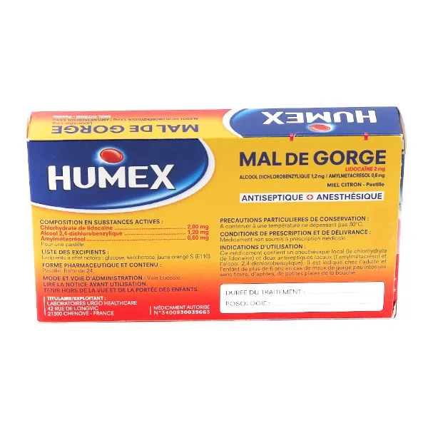 Humex Mal de gorge pastilles Miel Citron