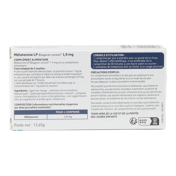 Biogaran Mélatonine LP 1,9 mg comprimés