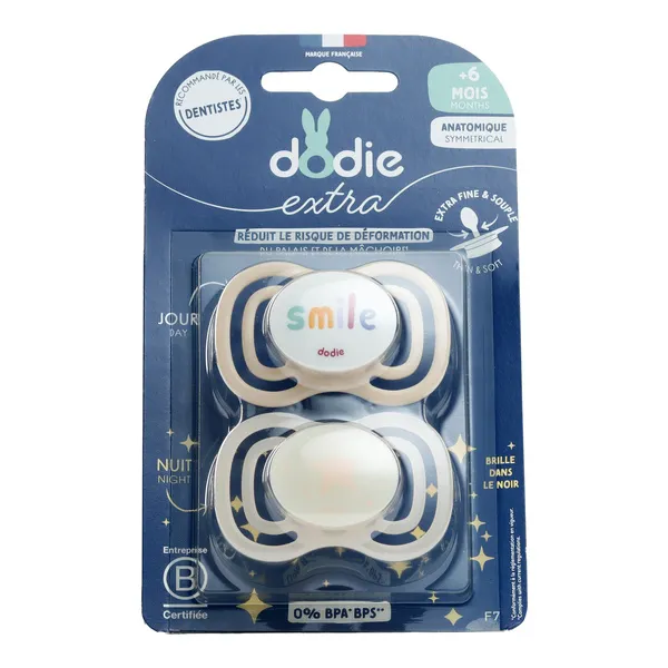 Dodie extra sucette anatomique silicone Jour Nuit +6 mois