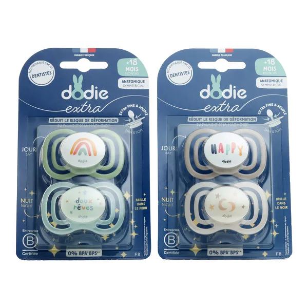 Dodie sucette anatomique silicone Jour Nuit +18 mois