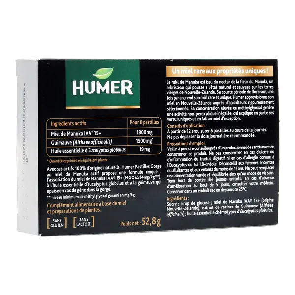 Humer Pastilles Gorge au miel Manuka