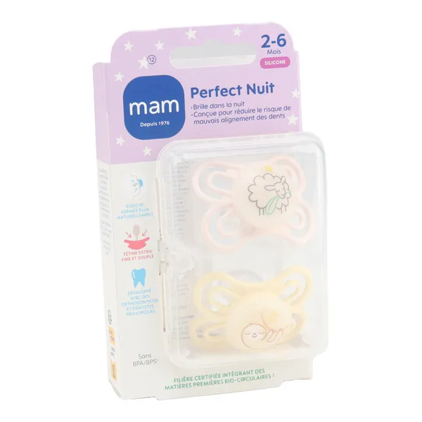 MAM Perfect Nuit Sucette symétrique silicone 2-6 mois