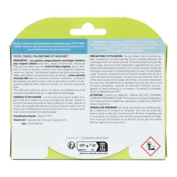 Vetoform Antiparasitaire Nac Rongeur pipettes