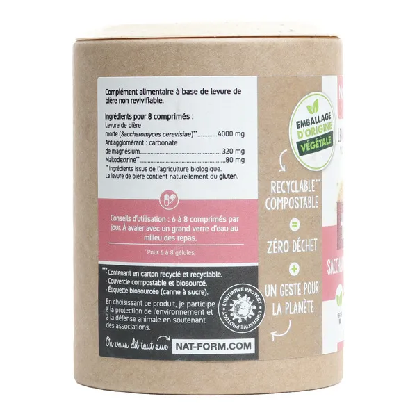 Nat et Form Ecoresponsable Levure de bière non revivifiable Bio comprimés