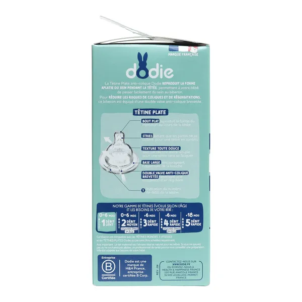 Dodie Biberon verre Tétine plate Débit lent 150 ml