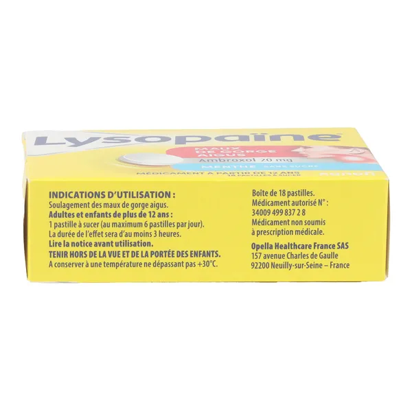 Lysopaïne Ambroxol Menthe sans sucre pastilles