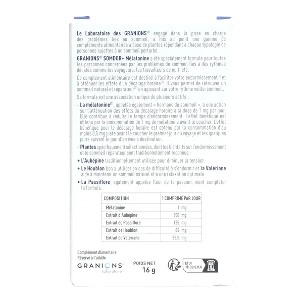 Granions Somdor+ Mélatonine 1 mg comprimés