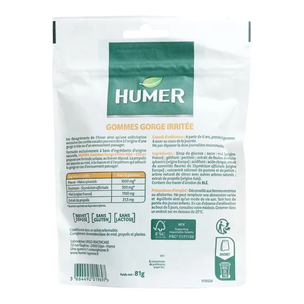 Humer Gommes gorge irritée