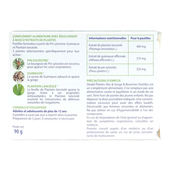Stodal Plantes Nez gorge bronches pastilles citron